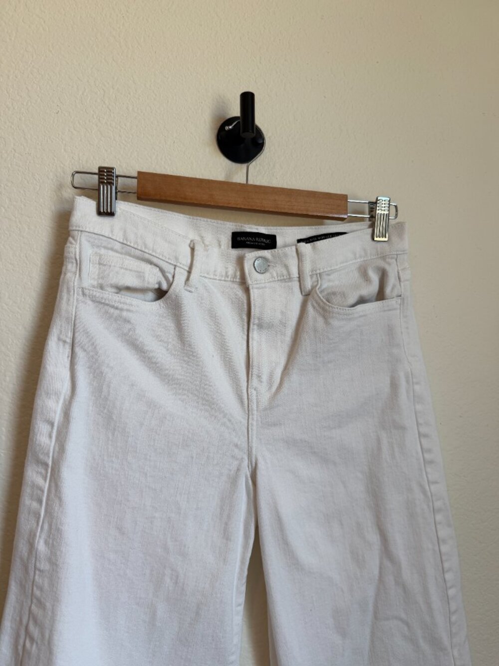 Banana Republic High Rise Cropped Wide Leg Jeans White Raw Hem Size 27 - Picture 5 of 9